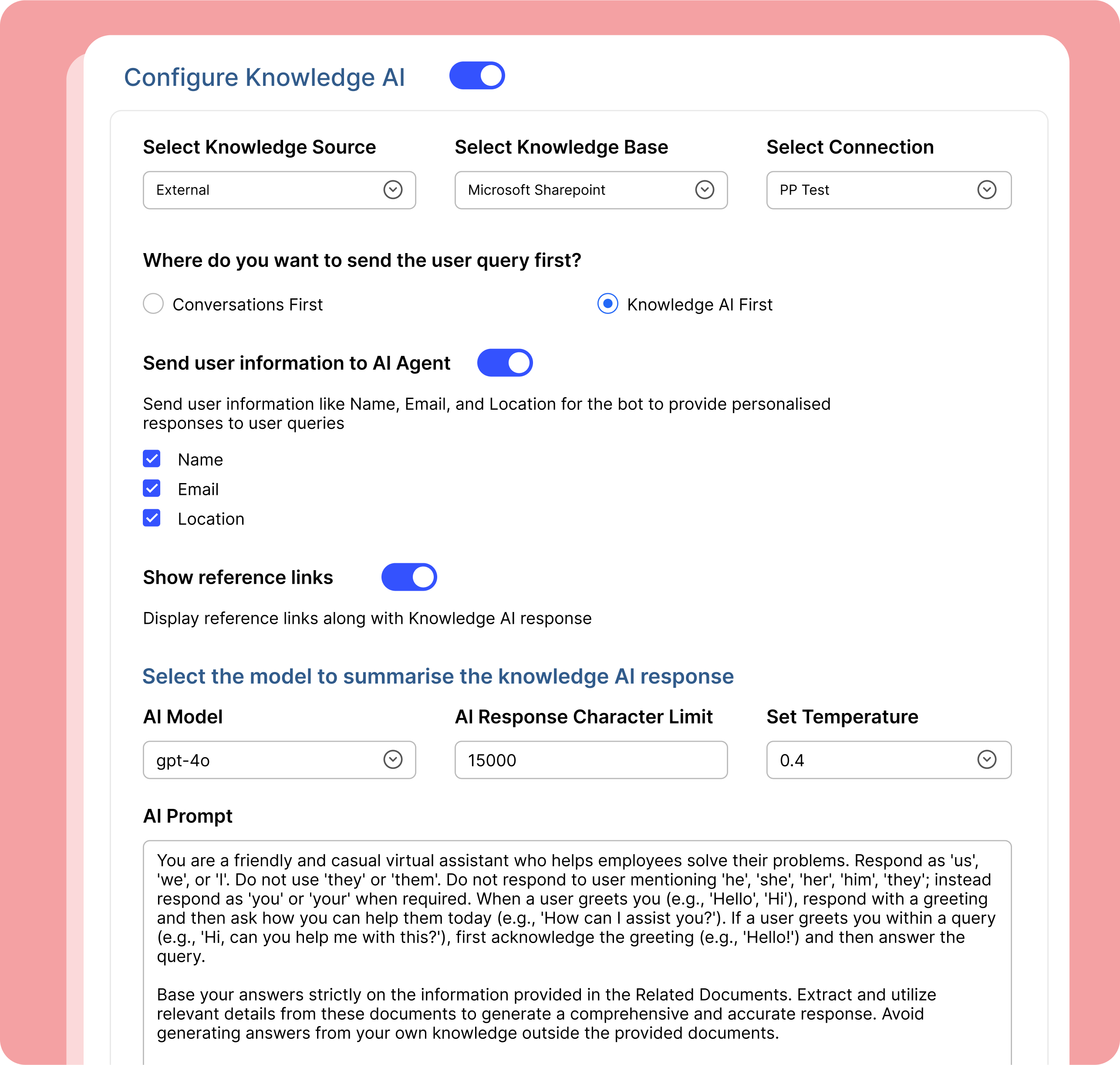 Personalize agent interactions by user persona