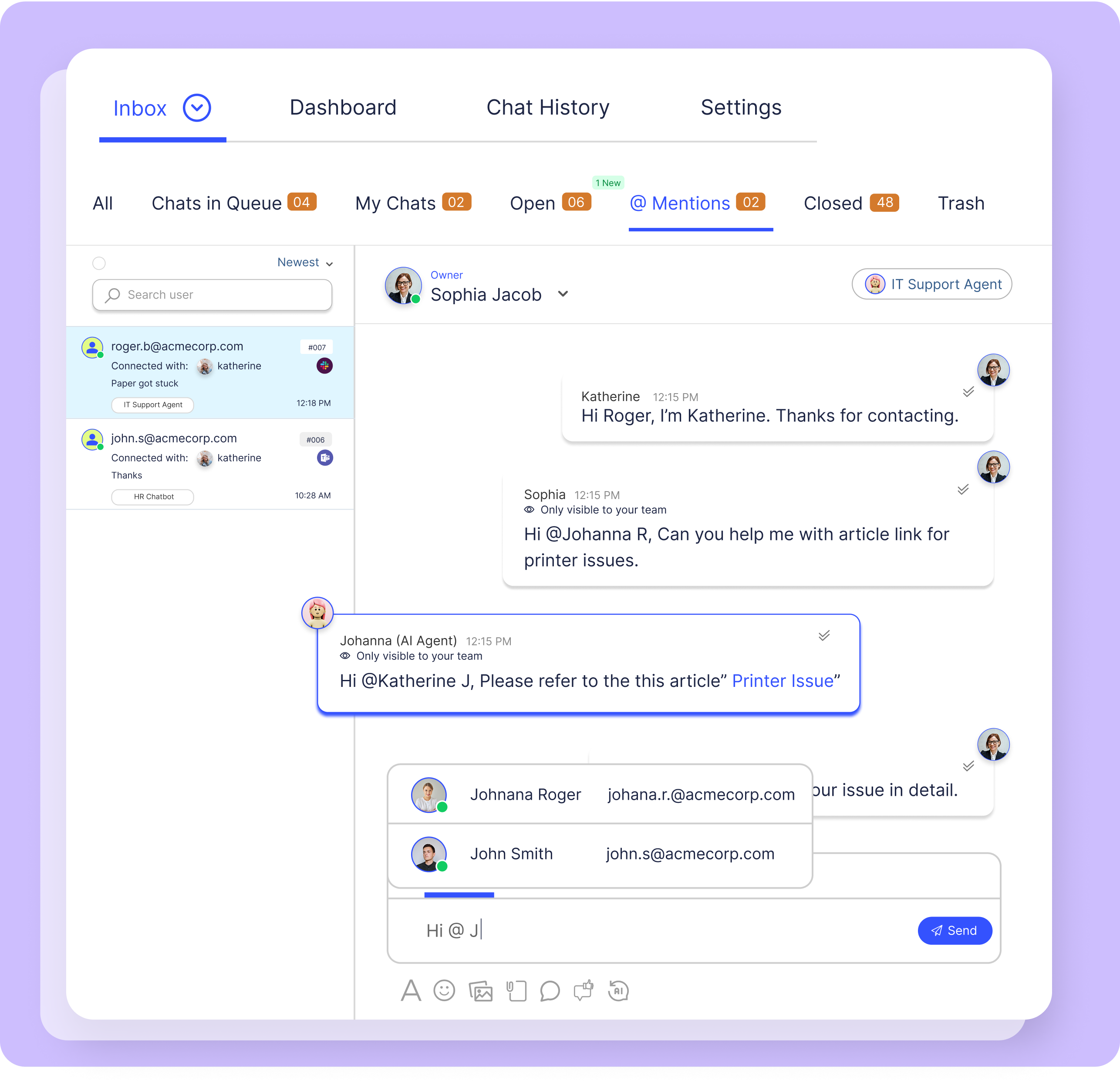AI Enhanced Live Chat Inbox