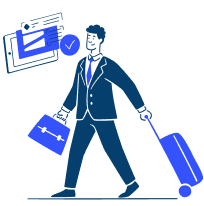 Business person traveling with suitcase and documents